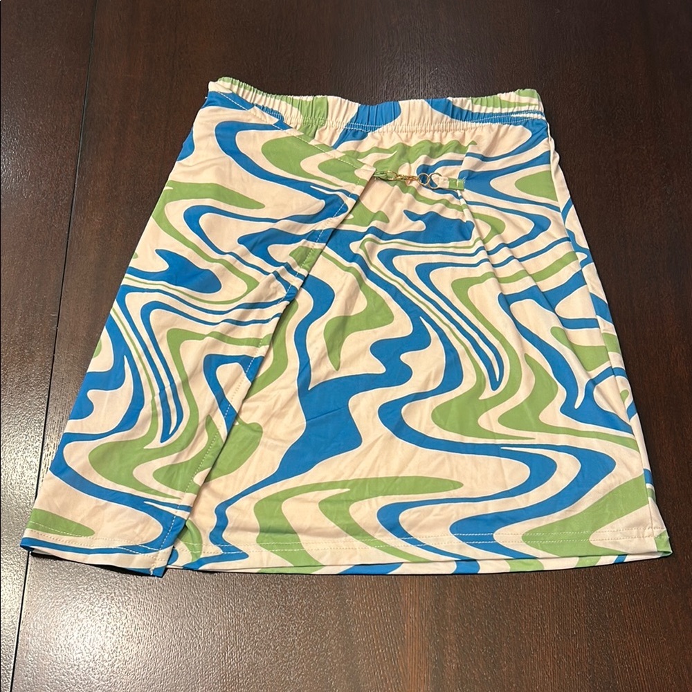 SHEIN Blue and Green Asymmetrical A-Line Mini Skirt